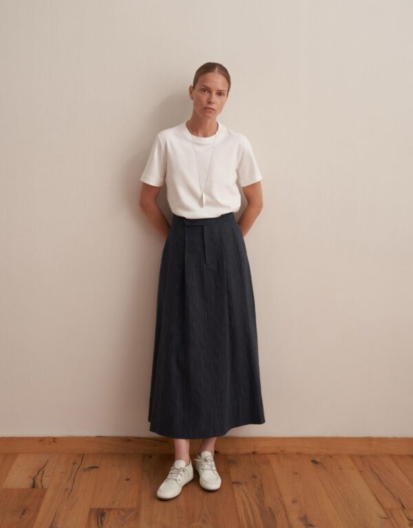 Striped Pleated Skirt Navy Blue